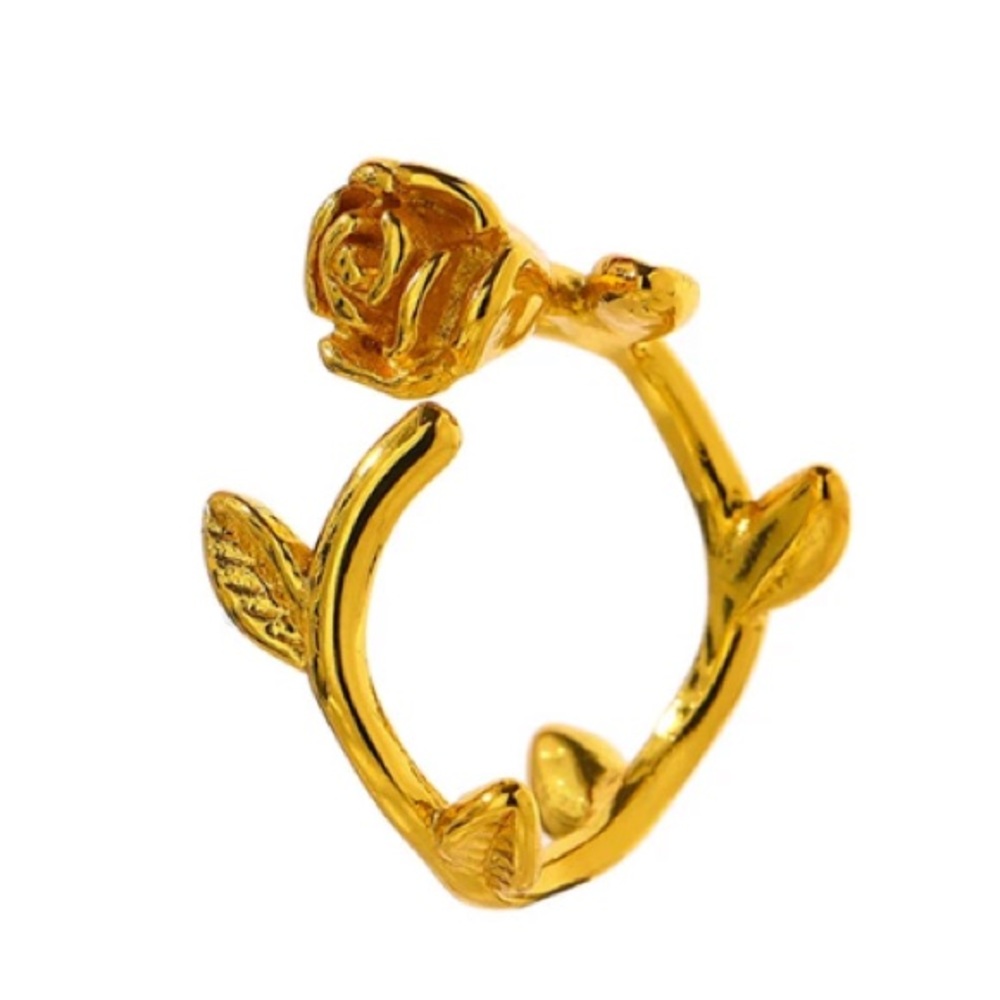 18k Gold Leaf Handcrafted Rose Ring 6-8 - Picture 2 of 8